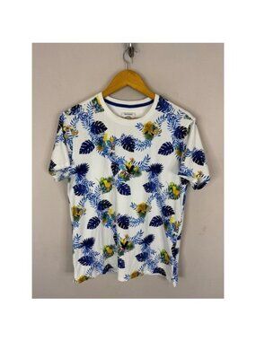 A Fish Named Fred Mens Tropical Palm Print Short Sleeve T-Shirt White Blue M